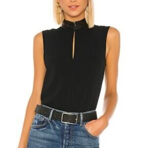 A.L.C Dallas Top Keyhole Faux Leather Neck Black Size 2